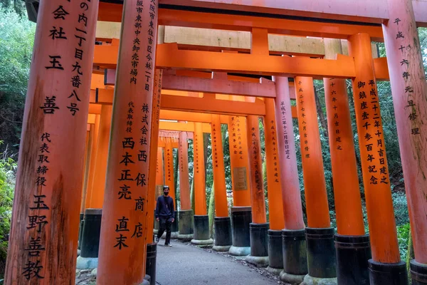 Kjóto Japonsko Března 2023 Sloupce Ikonické Svatyni Fushimi Inari — Stock fotografie