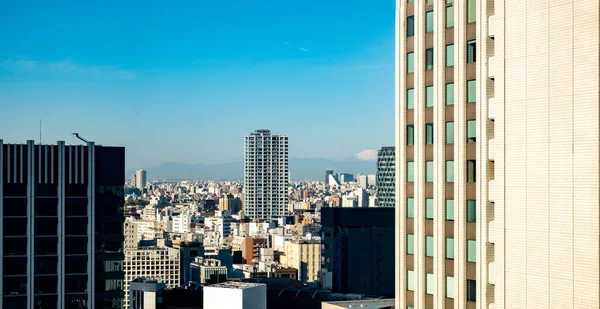 東京都 2023年3月19日青空の下で超高層ビルと東京のスカイラインを望む — ストック写真