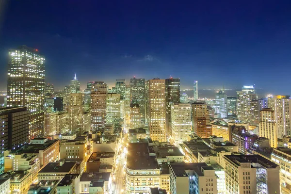 Antenn San Francisco Nattetid Med Fasad Skyskrapa — Stockfoto
