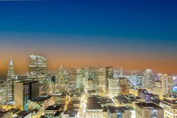 Luchtfoto Van San Francisco Door Nacht Met Gevel Van Wolkenkrabber — Stockfoto