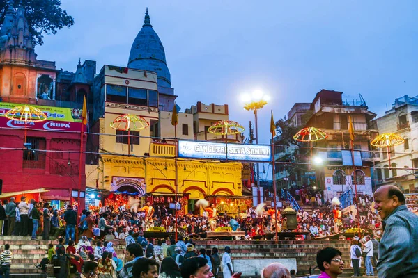 Varanasi India December 2009 Hindu People Celebrate Dashaswmedh Ghat River — Stock Photo, Image