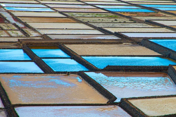 スペイン ランサローテ県のJanubio塩鉱山の塩水盤の詳細情報 — ストック写真