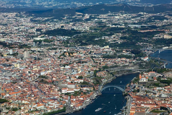 stock image aerial of Porto with view to the river Douro bridges and old town