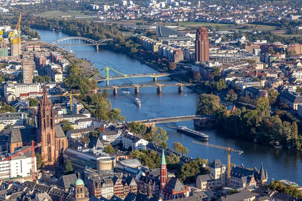 Антена Франкфурт Головна Видом Річці Головного Увечері — стокове фото