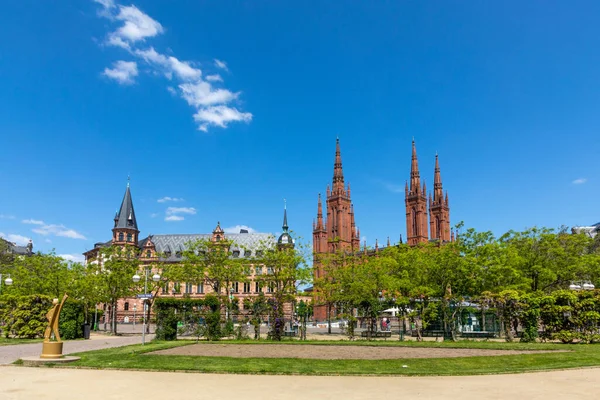Wiesbaden Almanya Mayıs 2023 Pazar Meydanından Wiesbaden Eski Belediye Binasına — Stok fotoğraf