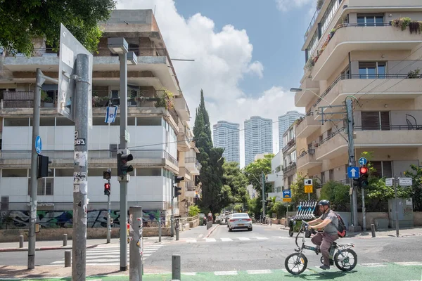 Tel Aviv Israel Maio 2023 Vista Rothschild Boulevard Com Ciclista — Fotografia de Stock