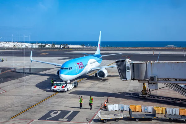 Lanzarote Espanja Helmikuu 2023 Lentokoneiden Asematasolla Lentokentällä Cesar Manrique Arrecife — kuvapankkivalokuva