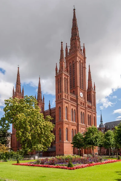 Almanya Wiesbaden Dışarıdan Ünlü Marktkirche — Stok fotoğraf