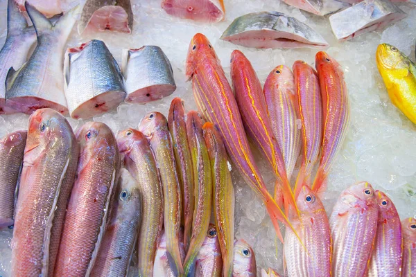 Pescados Frescos Enteros Ofrecen Mercado Pescado Yuen Street Market Hong — Foto de Stock