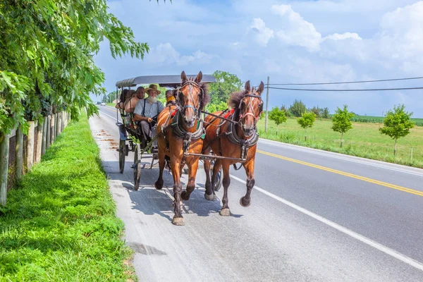 Lancaster Usa July 2010 Amish People Ride Horse Carts Lancaster — Stock Photo, Image