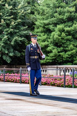 Washington, ABD - 15 Temmuz 2010: Washington, ABD 'deki Arlington mezarlığındaki bilinmeyen askerin mezarında nöbetçinin değiştirilmesi