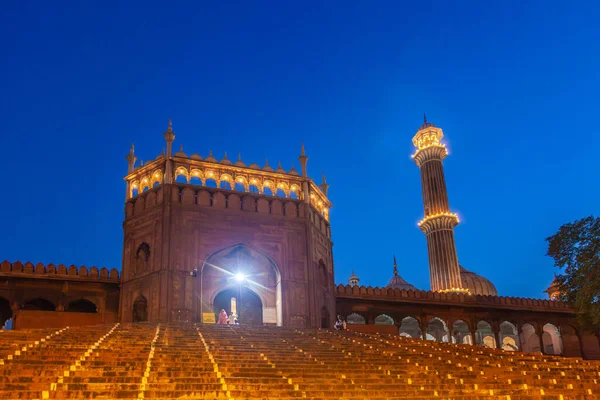 Jama Masjid Moskee Door Nacht Oude Delhi India — Stockfoto