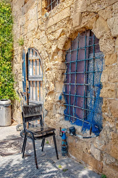 Idyllic Restaurant Painted Chair Old Building Old Town Tel Aviv — Stock Photo, Image