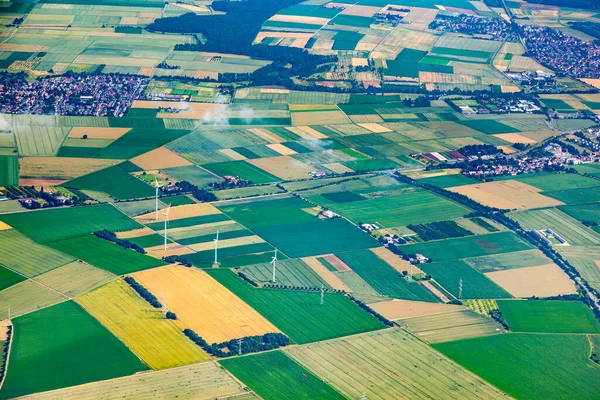 Aerial Rural Landscape Bavaria Aschaffenburg Green Fields Electricity Pylon — Stock Photo, Image