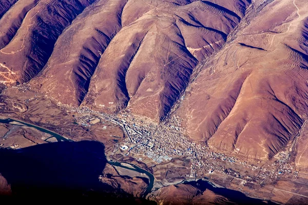 Όμορφη Θέα Από Αεροσκάφος Προς Βουνά Των Ιμαλαΐων Στην Κινεζική — Φωτογραφία Αρχείου