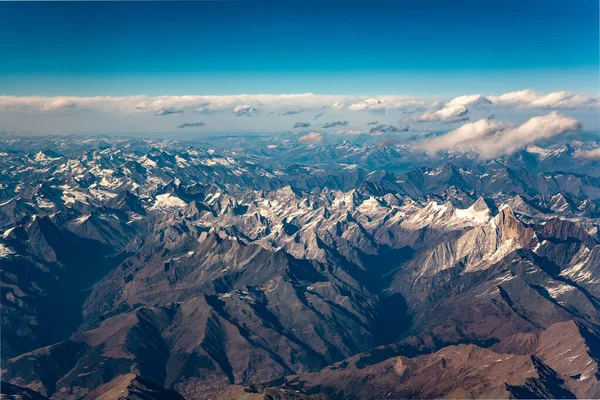 Beautiful View Aircraft Mountains Himalaya Chinese Tibetan Side Snow — Stock Photo, Image