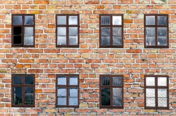 Pozadí Staré Cihlové Zdi Shnilými Okny Kodani Dánsko — Stock fotografie