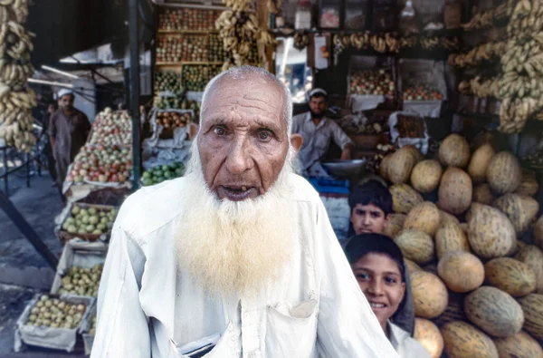 stock image Gilgit, Pakistan - June 30, 1987: portrait of unknown elderly man with white beart in Gilgit, Pakistan. People suffer in that area because of the Afghanistan war.
