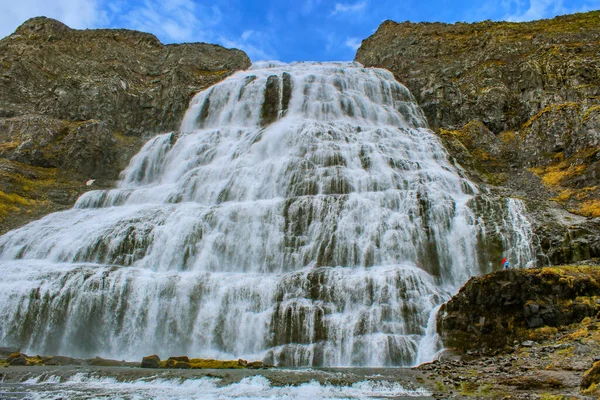 Dynjandi Beroemdste Waterval Van West Fjorden Een Van Mooiste Watervallen — Stockfoto