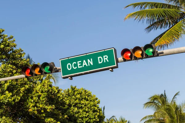 Street Merkki Kuuluisa Katu Ocean Drive Miami South Beach — kuvapankkivalokuva