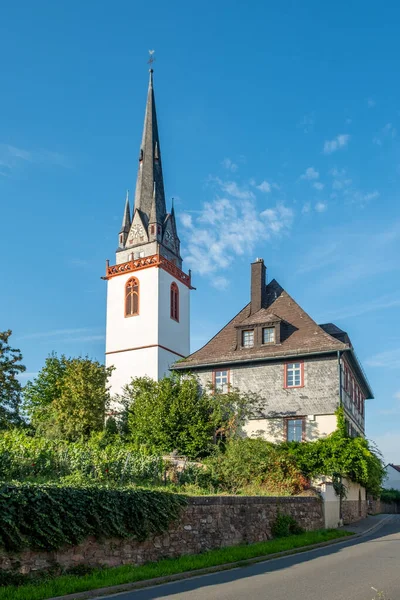 Church Erbach Vineyards Foreground Hesse Germany — Stock Photo, Image