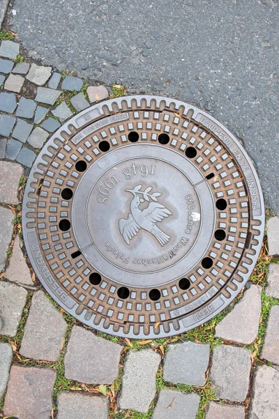 Münster Deutschland August 2023 Wasserabfluss Mit Inschrift Westfälischer Frieden Ehren — Stockfoto