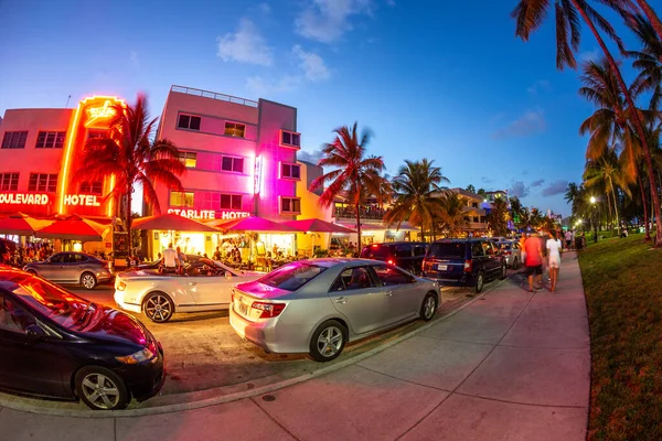 Miami Beach Ηπα Αυγούστου 2014 Nightview Ocean Drive Art Deco — Φωτογραφία Αρχείου