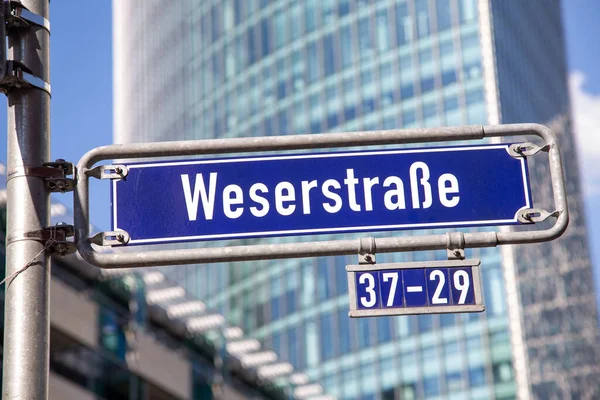 Street Sign Weserstrasse Weser Street Frankfurt Germany — Stock Photo, Image