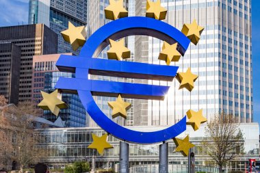 Euro sign at European Central Bank headquarters in Frankfurt, Germany clipart