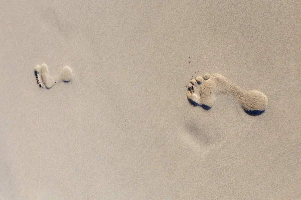 コピースペースと砂の夏の熱帯のビーチの背景に人間の足跡 — ストック写真
