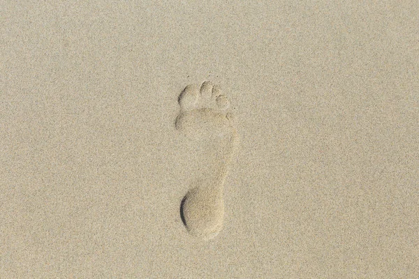 Kum üzerinde insan ayak izi. Kopyalama alanı olan tropikal plaj arka planı..