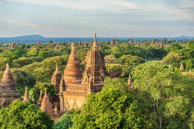 Pagoda manzarası Bagan tapınakları (Pagan), Mandalay, Myanmar
