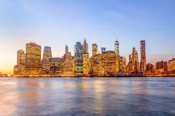 Manhattan Waterfront Vid Gryningen Sett Utifrån Brooklyn Side New York — Stockfoto