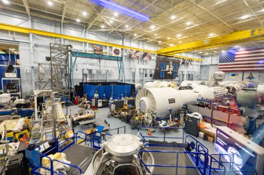 Houston, ABD - 21 Ekim 2023: NASA Johnson Uzay Merkezi 'ndeki Astronot Eğitim Tesisi. 1980 'den beri, bütün NASA astronotları bu katlarda yürüdü. Ziyaretçiler ziyaret edebilir..