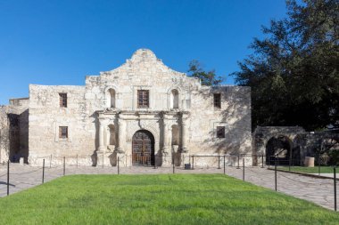 facade of historic church and fort Alamo in San Antonio, Texas, USA clipart