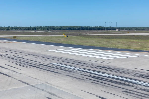 Detail Touchdown Area Wheel Marks Runway Big Jets — Stock Photo, Image