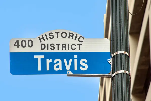 Gatuskylt Travis Centrala Houston Texas Usa — Stockfoto