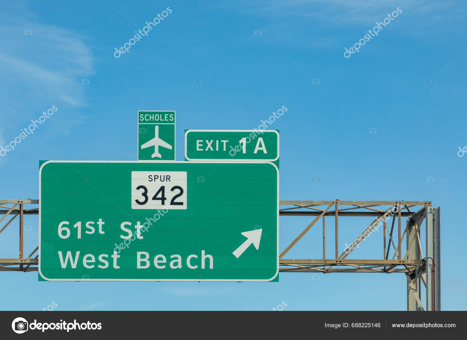 Signage Highway Galveston Exit West Beach Direction Scholes Airport