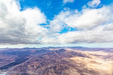 Fuerteventura 'ya hava manzaralı, Kanarya adası.