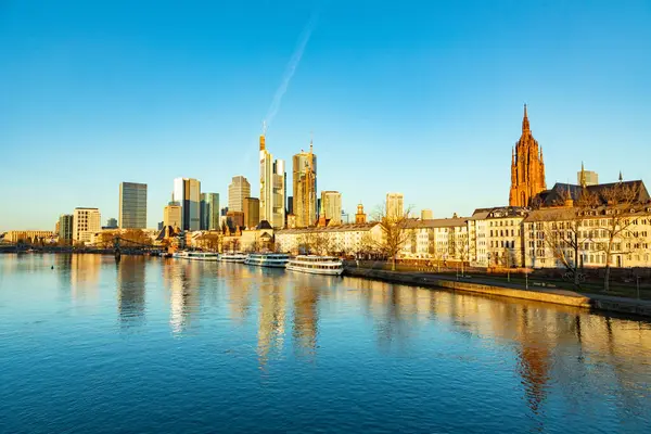 Scenic Skyline Frankfurt Main Reflection River Hesse Germany — Stock Photo, Image