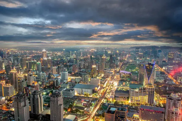 Night View Bangkok Skyline Dramatic Sunset Sky — Stock Photo, Image
