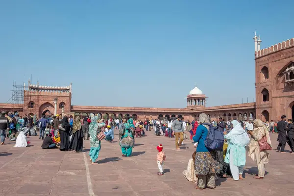 New Delhi India February 2024 People Evisitimng Jama Masjid New — Stock Photo, Image