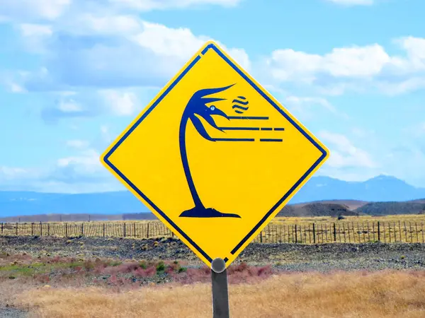Wind Warning Sign Patagonia Touristic Street — Stock Photo, Image