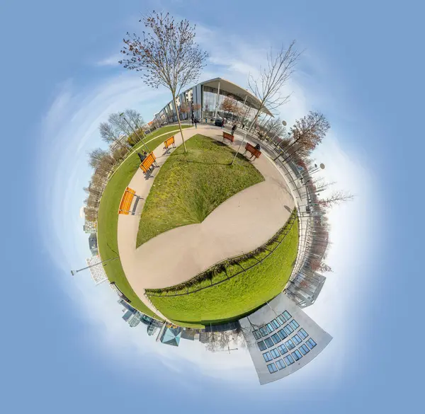 Мальовнича Панорама Парку Спребоген Берліні Урядовими Будівлями Берліні Ранковому Світлі Стокове Фото