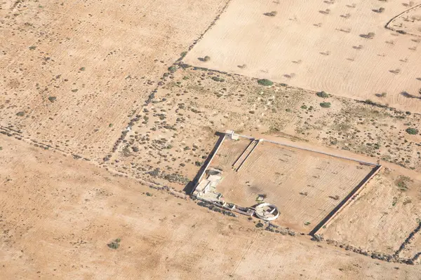 Aerial Agricultural Landscape Djerba Tunesia Dry Field Irrigation ภาพถ่ายสต็อกที่ปลอดค่าลิขสิทธิ์