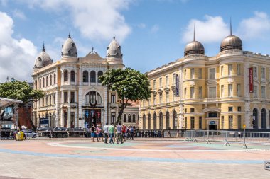 Recife, Brezilya - 22 Aralık 2016: Marco Zero Meydanı Antik Recife Bölgesi - Recife, Pernambuco, Brezilya