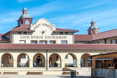 Fort Worth, USA - November 5, 2023: The Live Stock Exchange building located in the famous Stockyards is now home to the North Fort Worth Historical Society Museum, Ft Worth, Texas, clipart