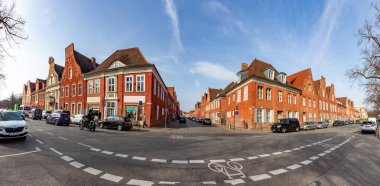 Potsdam, Germany - March 30, 2024: scenic view to former historic brick houses at Hebbel street for the officers of the prussian army. clipart