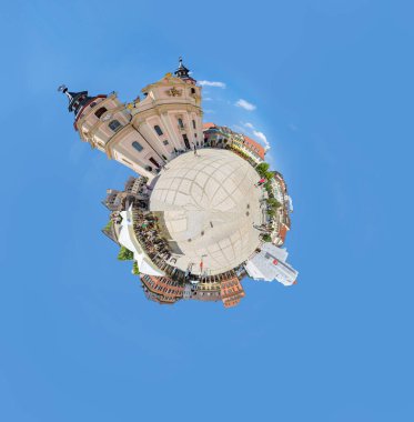 Ludwigsburg, Germany, July 27, 2024: Catholic Church, half timbered houses and baroque Market Square in Ludwigsburg, Germany, blue sky in background. clipart