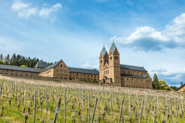 Ruedesheim, Almanya yakınlarındaki Riesling üzüm bağlarıyla çevrili Rheingau 'daki benedictine manastırı ve manastırı St. Hildegart